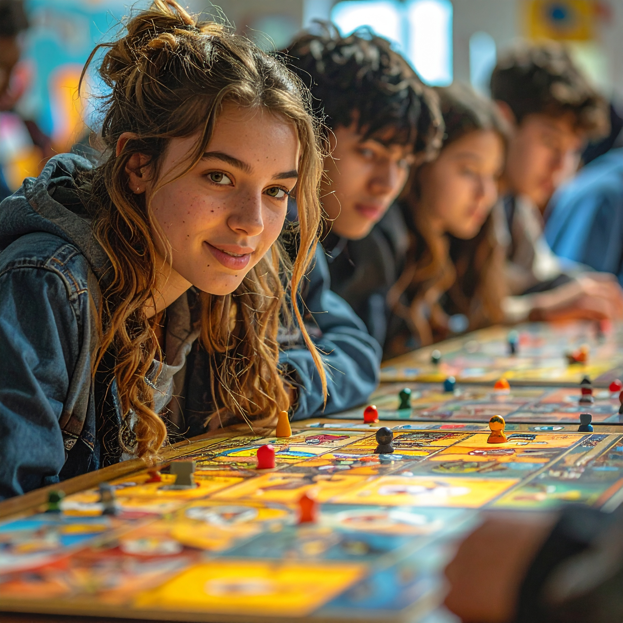 Young people playing a board game